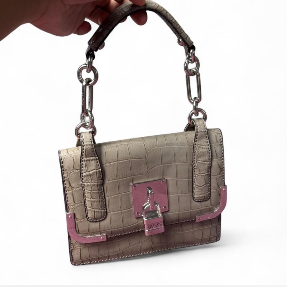 🪩Y2K‎ Guess Mini Grey Croc Lock Bag🪩
